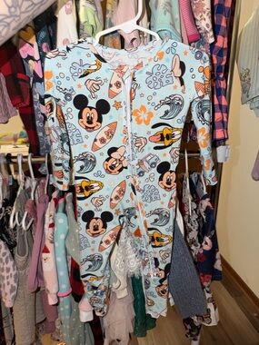 Disney Mint Blue Mickey & Friends Surf Print Footed One-Piece